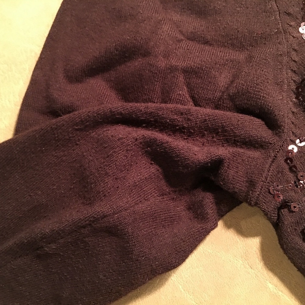 STYLE & CO. Cropped Cardigan Sweater, BROWN, Sequined, 3/4 Sleeves, Large, EUC - Picture 8 of 11